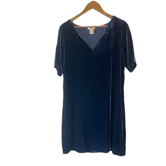 Sundance Velvet Dress M Navy Silk Blend V Neck Stretch Boho Holiday Quiet Luxury - Picture 1 of 6
